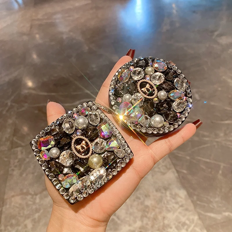 Portable Handheld Dual-Sided Diamond Embedded eup Mirror Creative Sle  Size Beau Care Tool for Personal Use