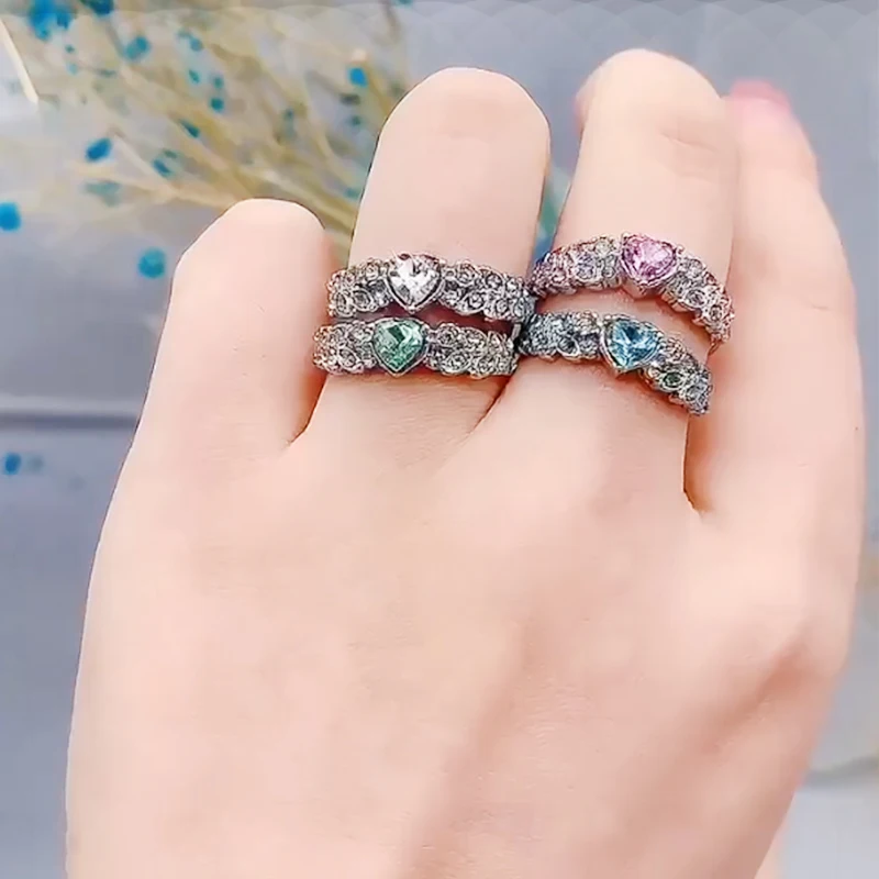 

Euro-American Elegant Beautiful Silver Color Leaf Heart Rings for Women Engagement Wedding Ring Fashion Fine Jewelry