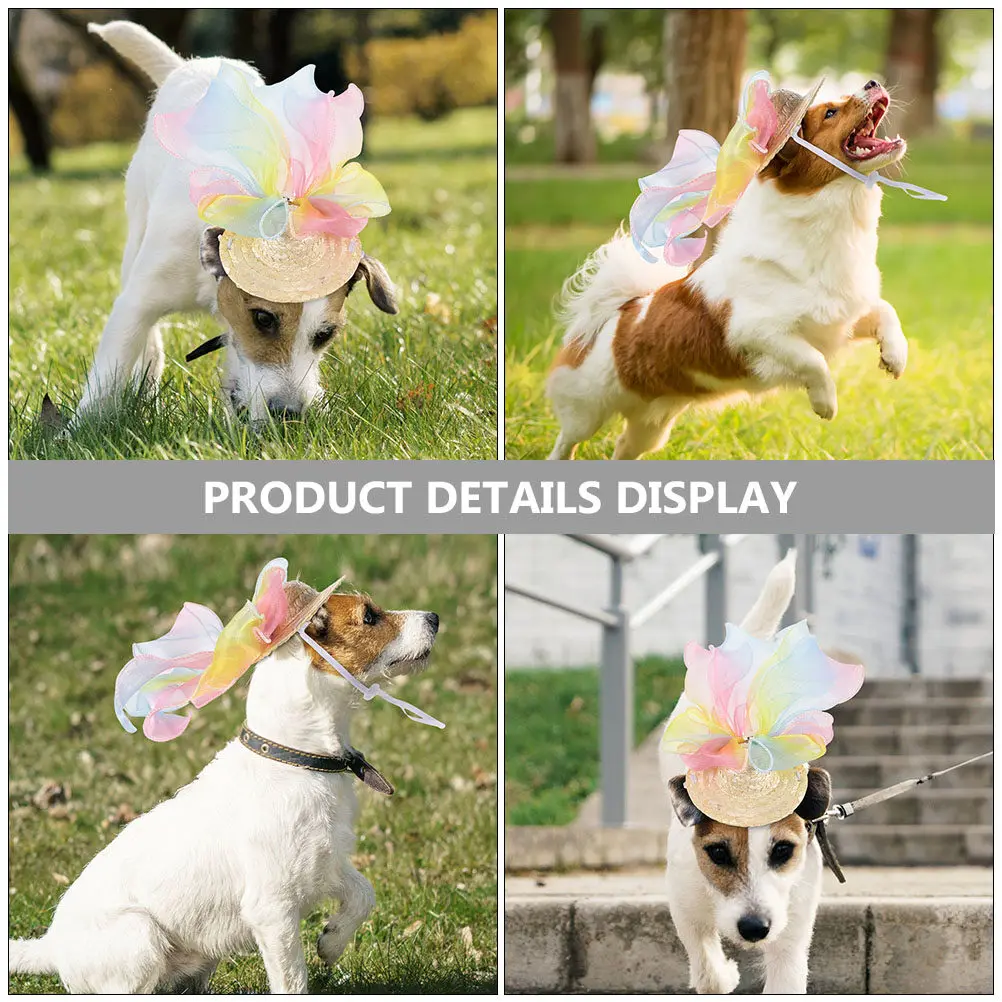 

Summer Pet Hat Handmade Woven Straw Dog Hat For Birthday Party Costume Cosplay Wear-Resistant Puppy Accessory Decorative