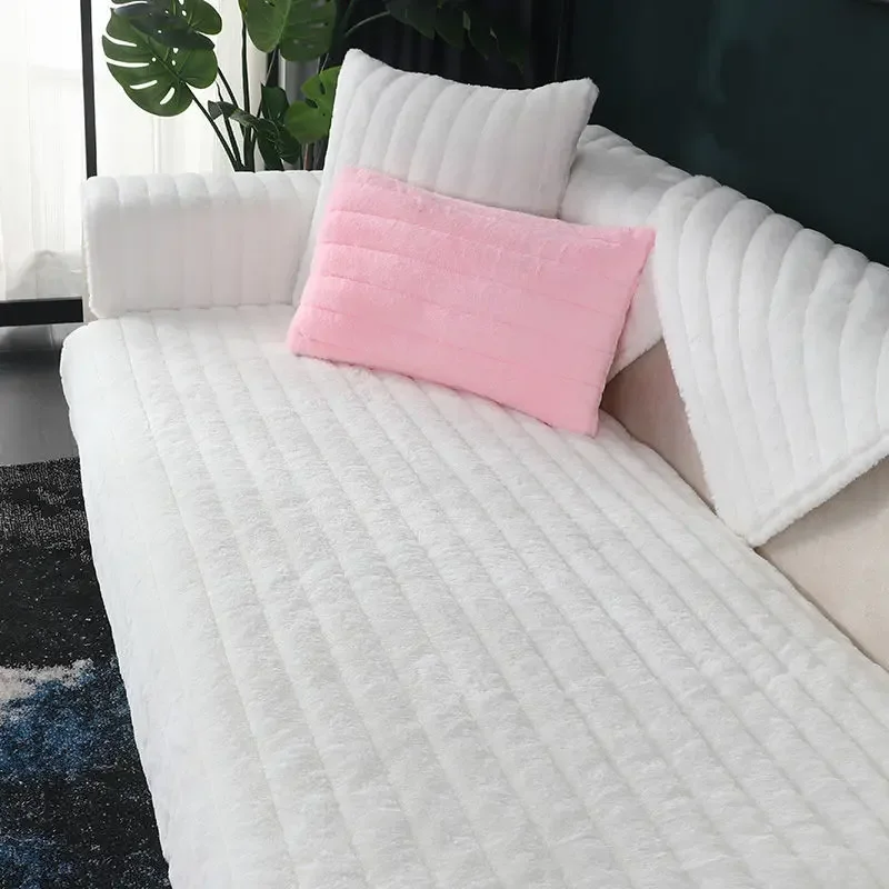 Winter Thicken Velvet Plush Sofa Cover Soft Smooth Sofa Towel Universal Cover Solid Color Anti-slip Bay Window Mat