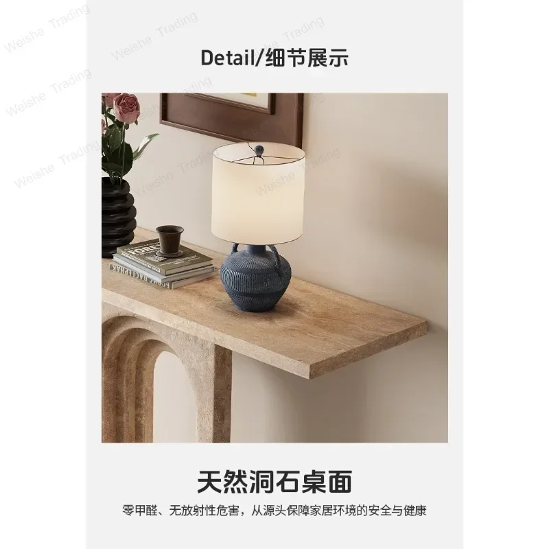 Wabi-sandy wind natural travertine porch table entry against the wall storage plan corridor marble decoration French end view