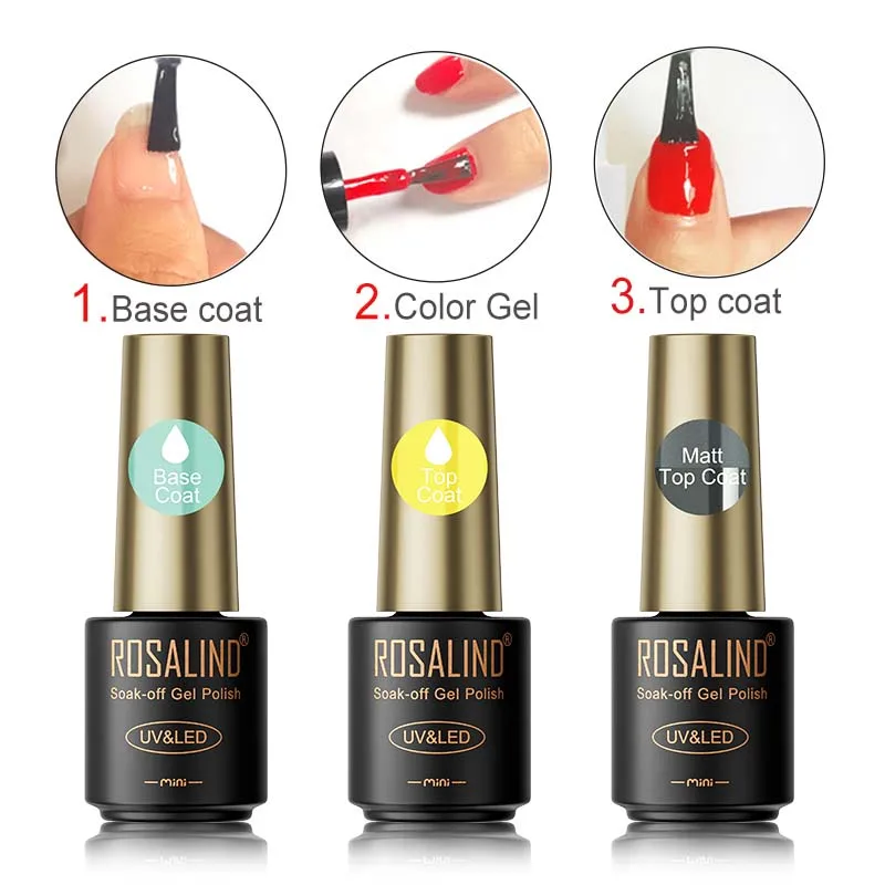 Rosalind Basis für Nägel Gel politur Hybrid Laser Top Matt Coat Semi Permanent UV Lack für Maniküre Primer Lack 7ml einweichen