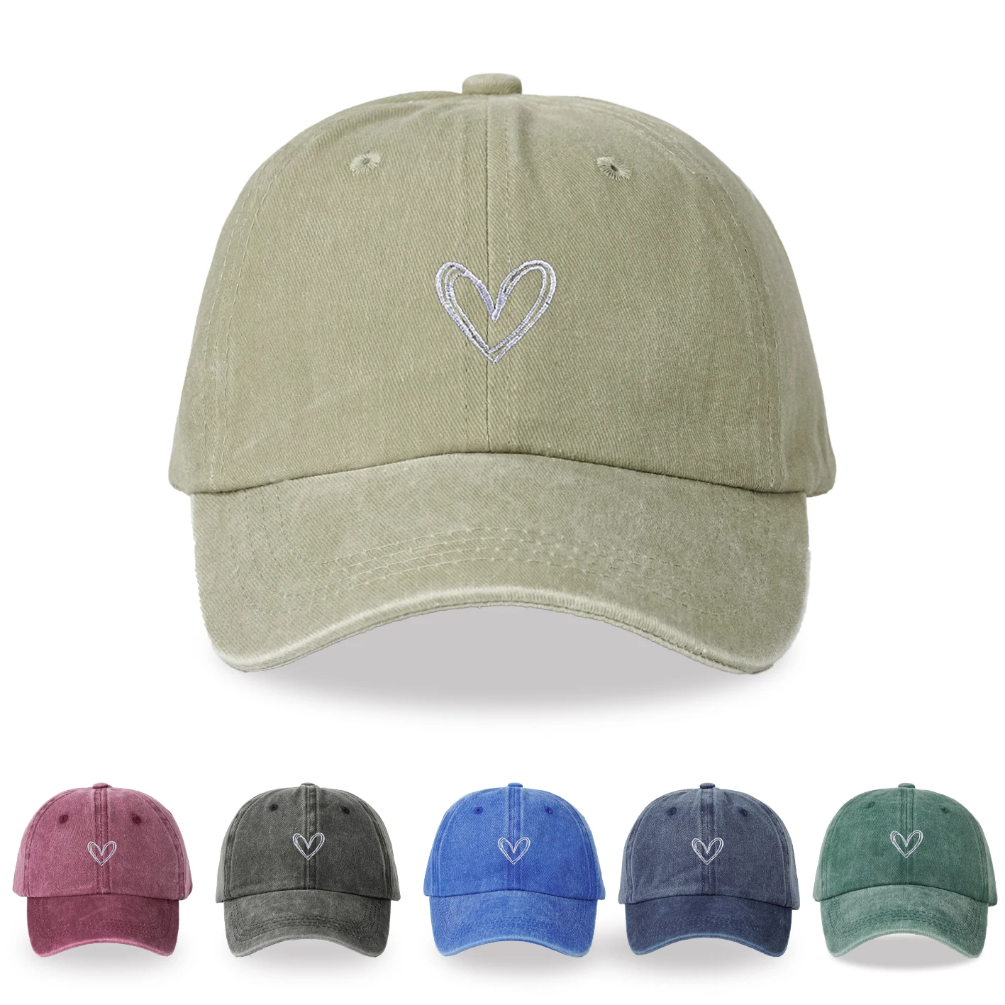 Spring/SummerHat Female Embroidered Peach Heart Wash Denim Baseball Hat Casual Korean Version Thin Couple Soft Top Duck Hat Male