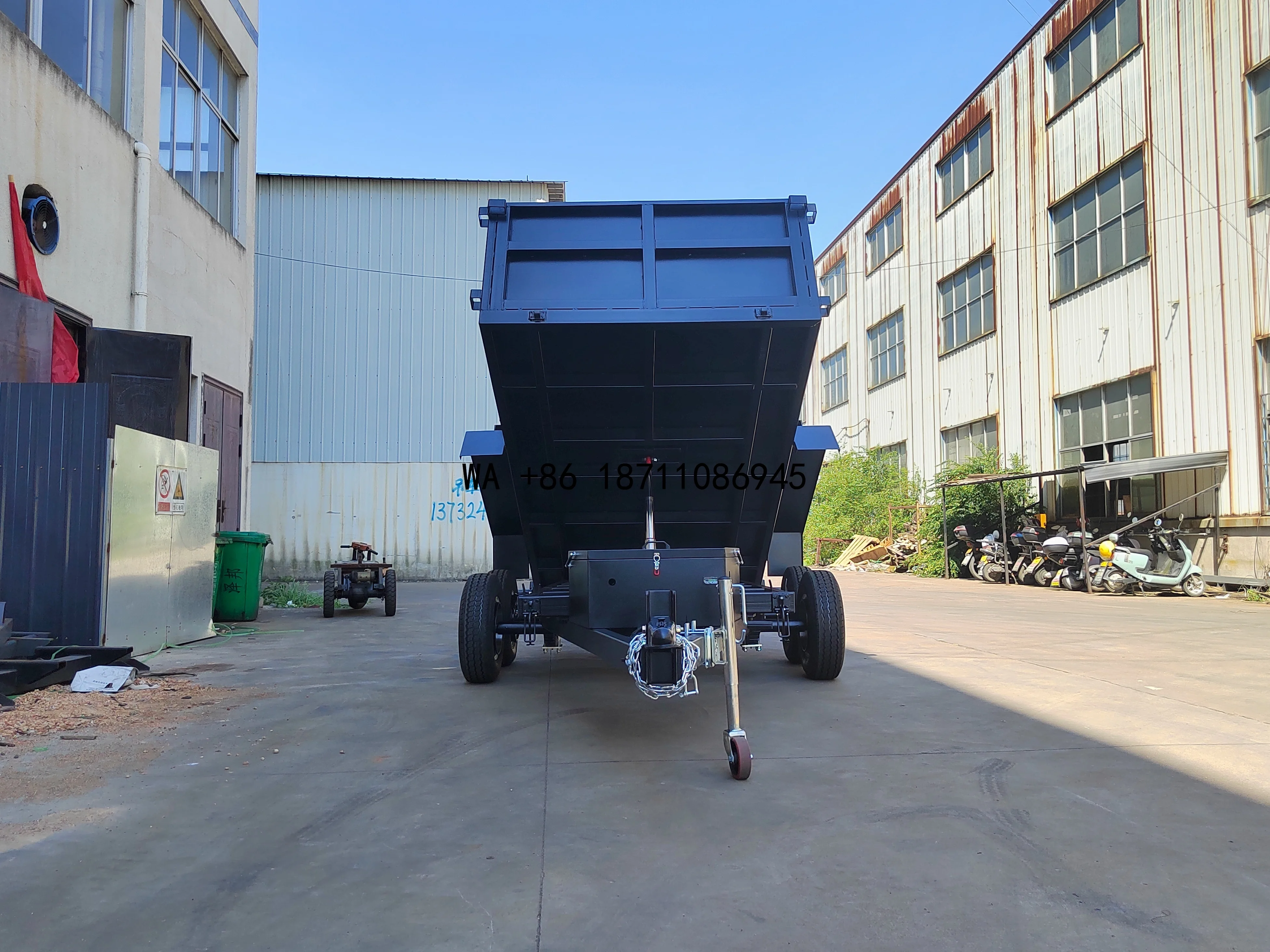 Hydraulic Brake Farm Trailer Single Axle Rear Tipping Tralier 4 Tones Trailer Steel Silver Welding ISO Outboard Engine 2t Engine