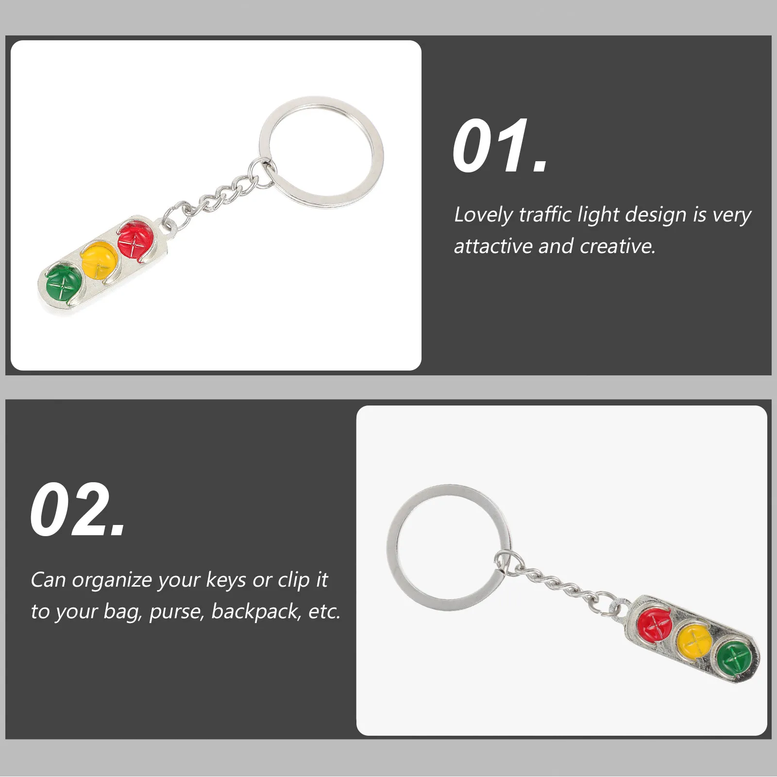 2Pcs Premium Zinc Alloy Traffic Light Keychain Lovely Creative Design Key Ring for Car House Door Keys Bag Purse Party Gift
