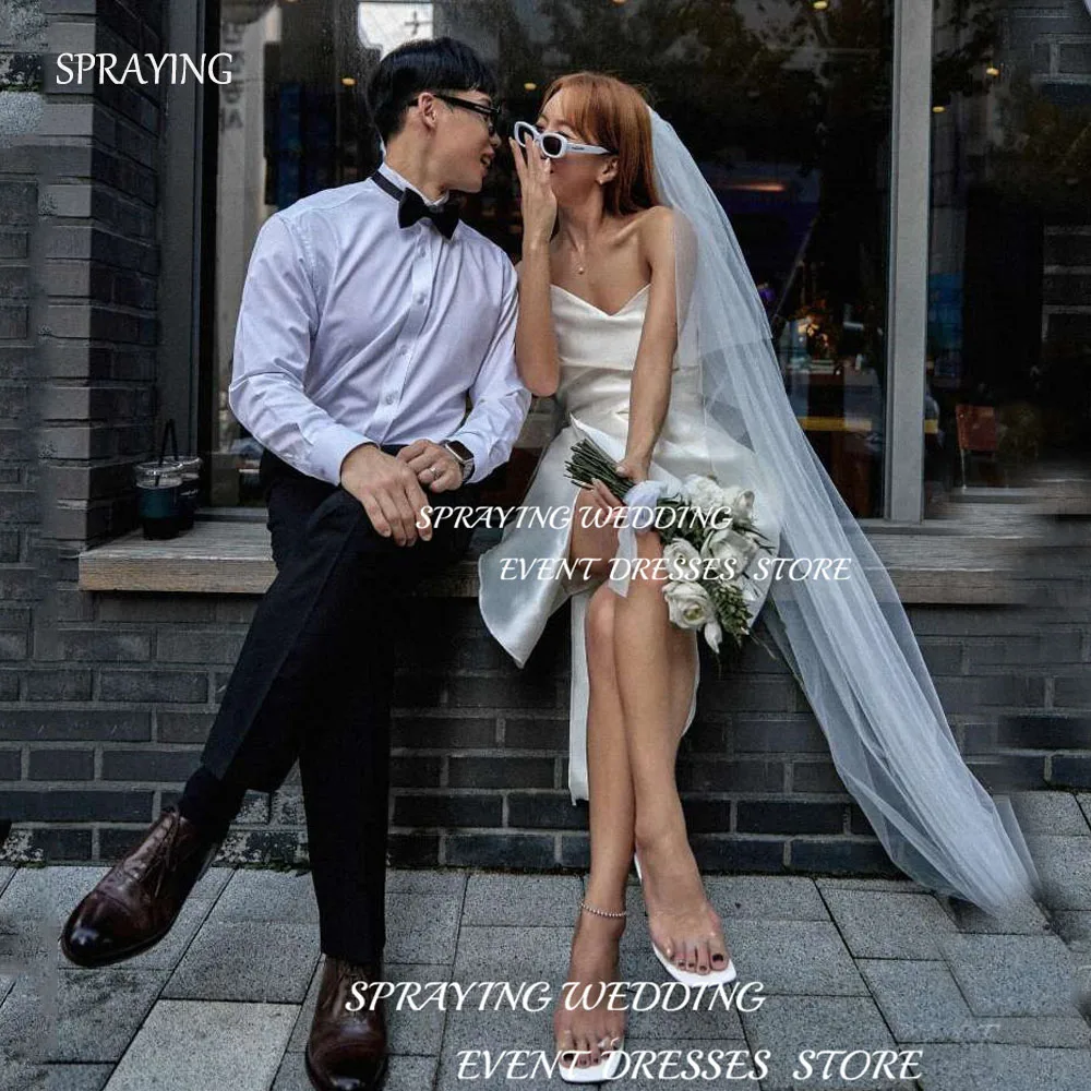 

SPRAYING Mini Wedding Dresses 2024 Sweetheart Collar Mini-Length Above Knee Wedding Dress Photo Shoot Sleeveless Party Dress