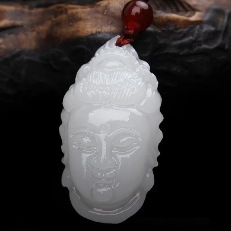 

Afghanistan jade white jade pendant Guanyin Bodhisattva Buddha head men's and women's versatile