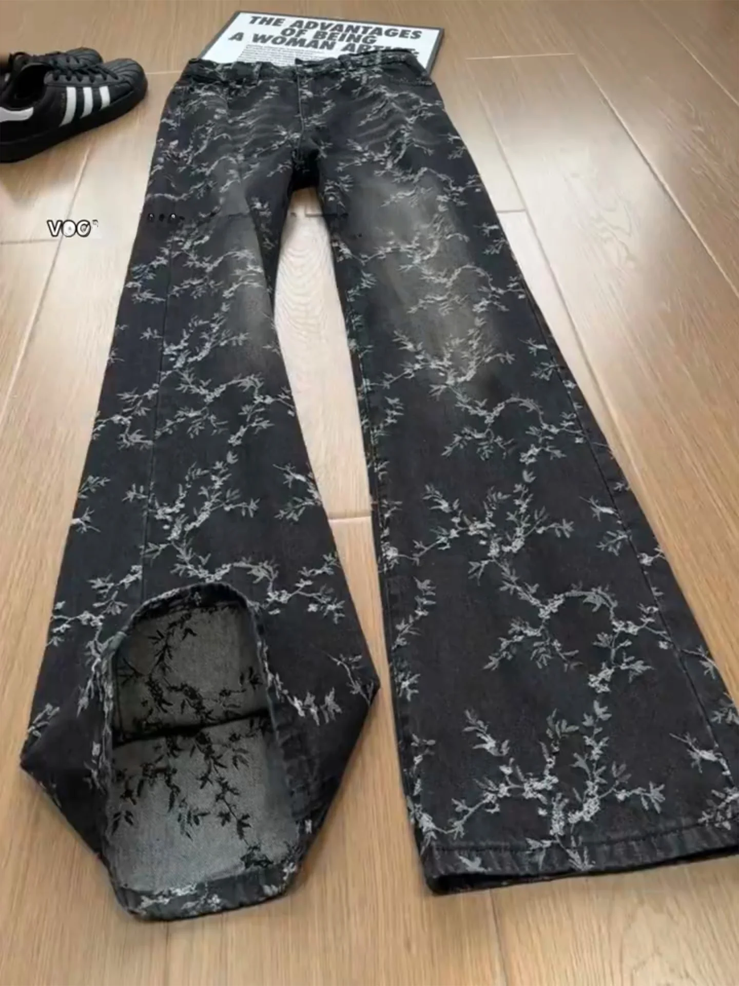 Cleanfit Black Embroidered Men's Jeans American High Street Micro Flared Design Sense Bend Knife Pants Spring Season