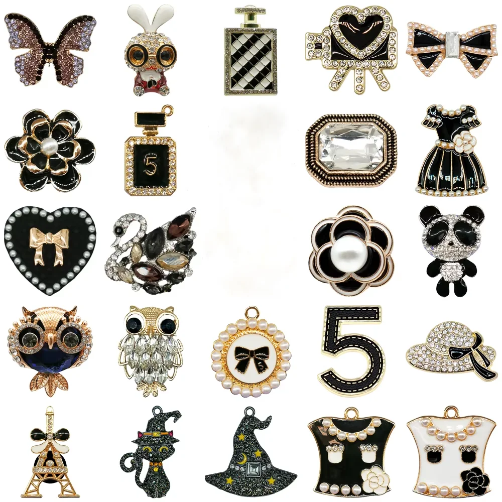 Black Dress Metal Shoe Charms,Cute Cat Panda Pin Accessories for Shoes,Perfume Flower Shoe Buckle Decoration for Women's