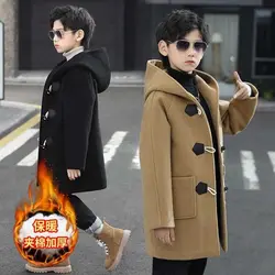 Boys' tweed coat 2024 new fashion winter children's woolen mid-length coat Korean version of foreign children's fashion