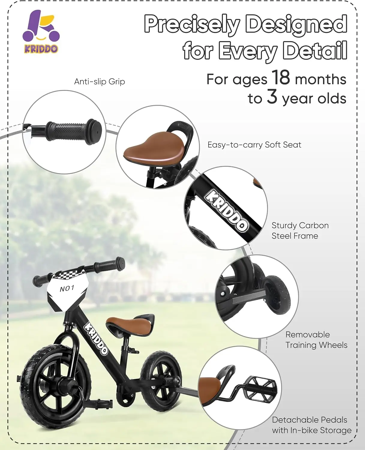 Tricycle 2 en 1 pour enfants, vélo d'équilibre pour tout-petits de 2 ans, poignées, pédales amovibles, roues d'entraînement escamotables, plaque de bricolage, triporteur d'équitation