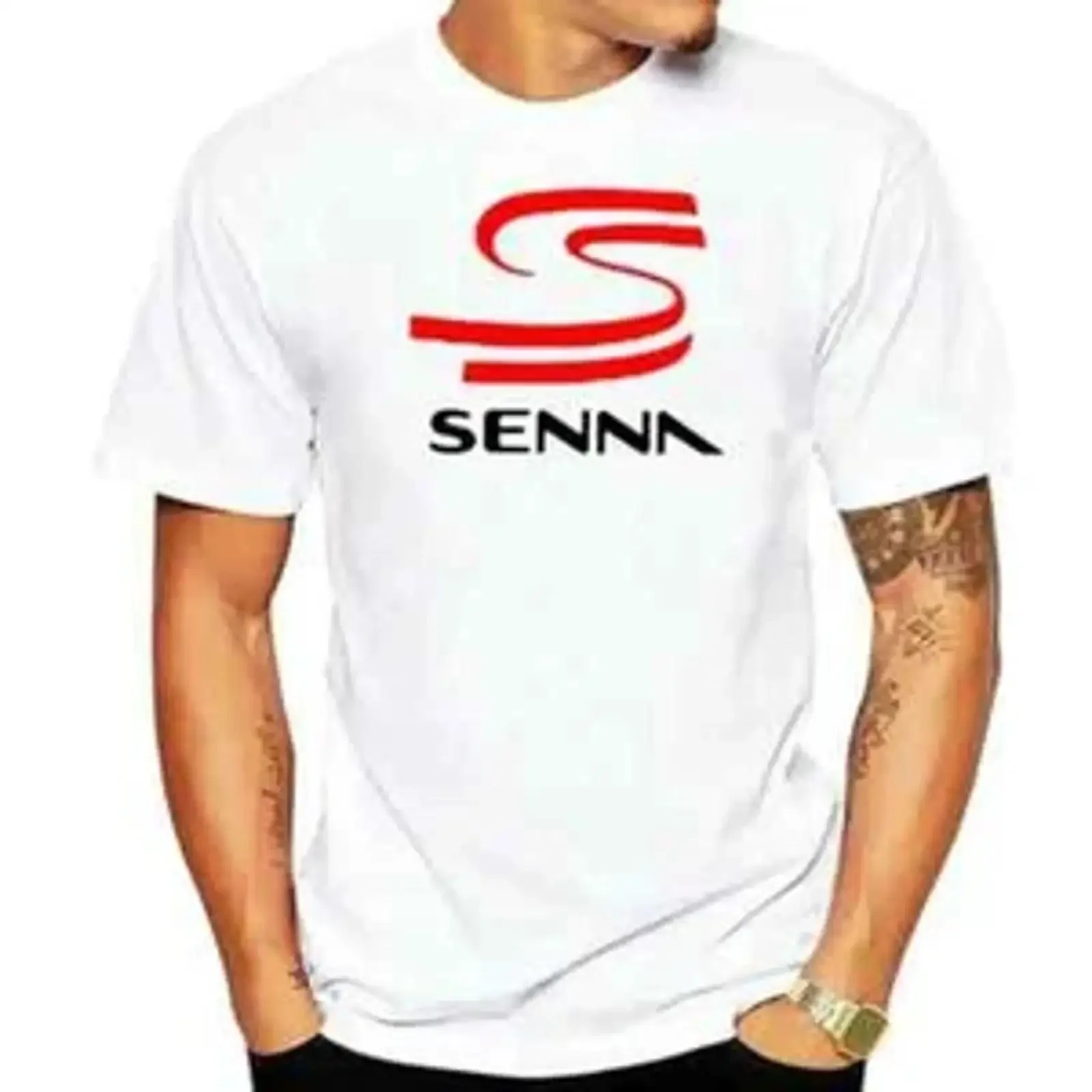 レジェンド-アイルトン-セナ-レーシング-ロゴ-メンズ-ホワイト-t-シャツ-男性用-s-100-co-ヴィンテージ-ウォッシュ加工-用途が広い-スタイリッシュで通気性のある