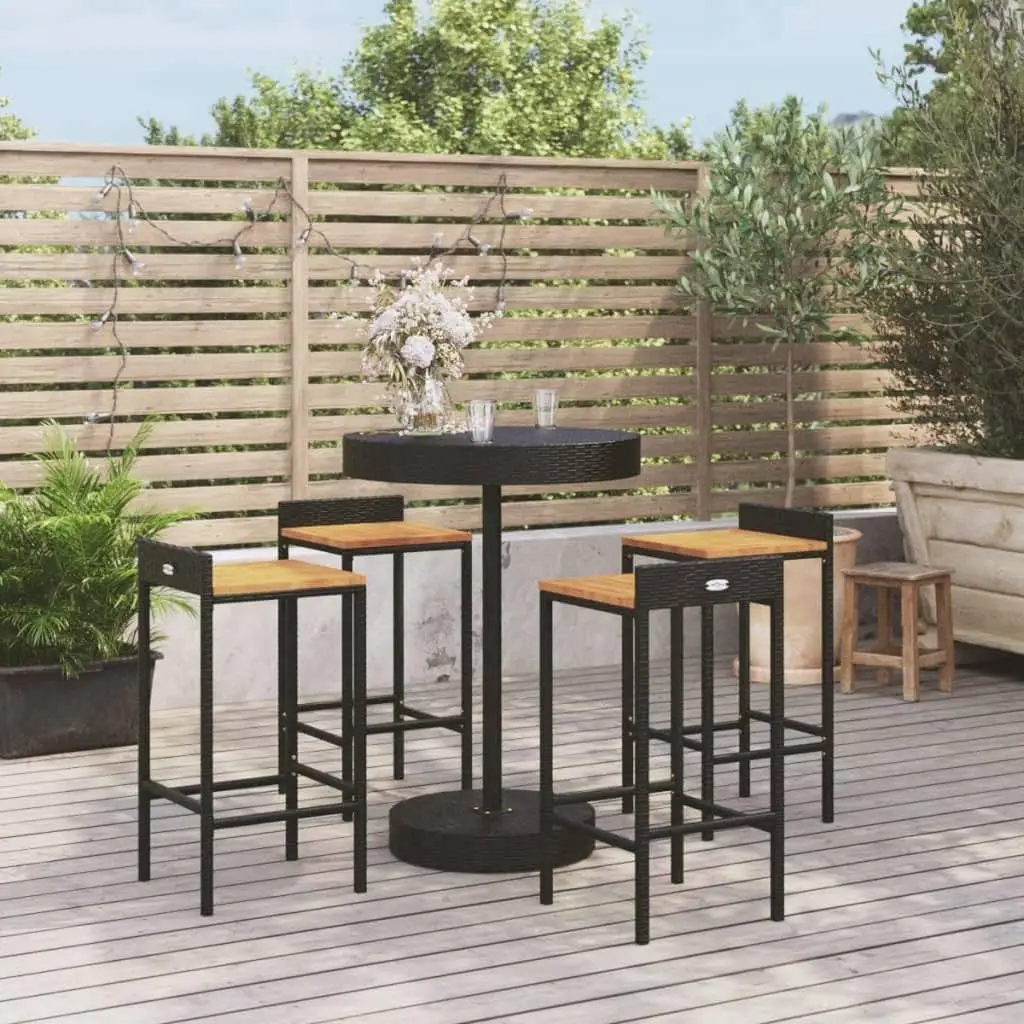 5 Piece Patio Bar Set Black Poly Rattan&Solid Wood Acacia-28066