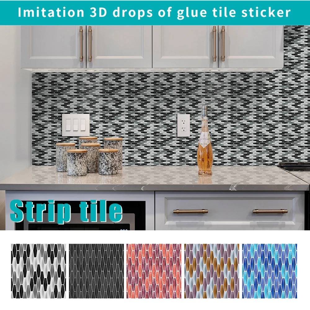 

Imitation 3D Drop Glue Tile Stickers - 15x15/20x20cm (5.9/7.87in) 10 Pcs Self-Adhesive Waterproof PVC Wall Tiles (5 Styles)