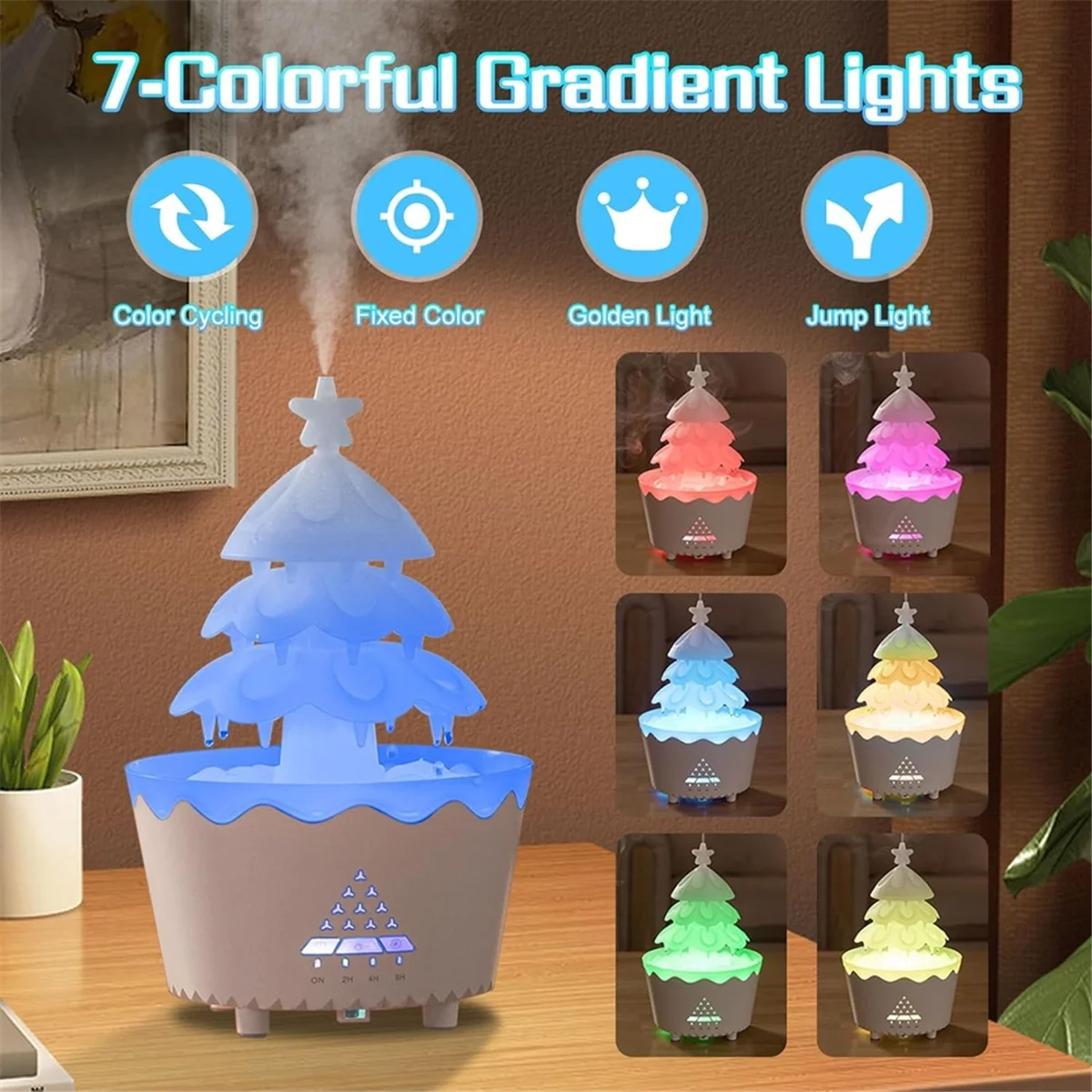 Lucky Tree Aromaterapia Diffusori di oli essenziali Girevole Umidificatore a goccia d'acqua per la casa 250ml 7 luci colorate EU