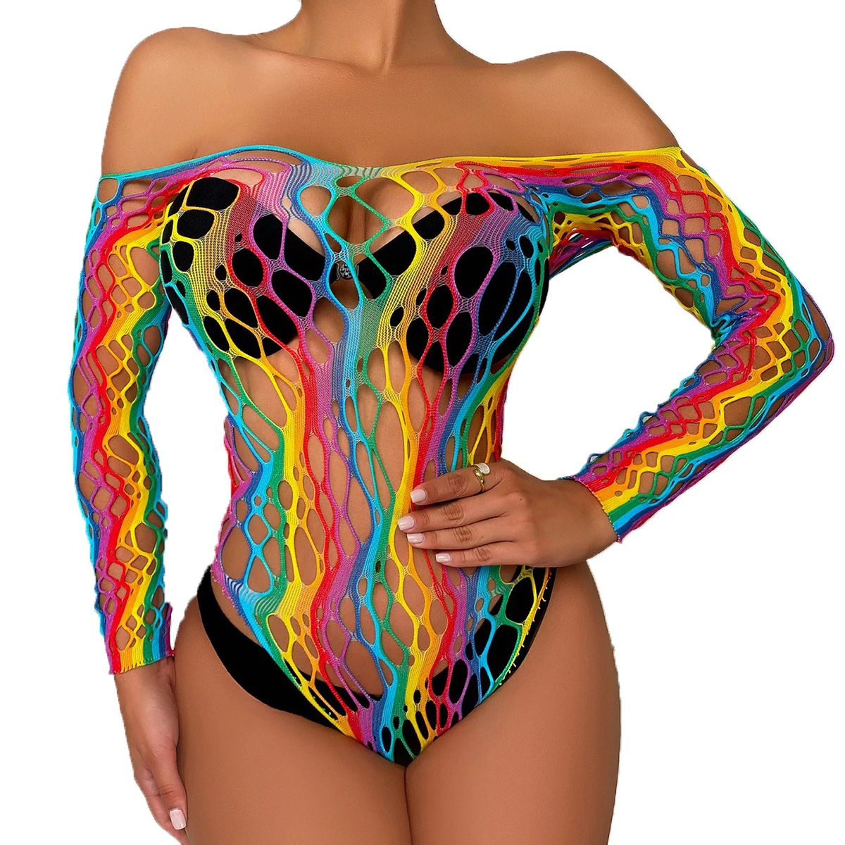 Women's Beach Casual Sexy Colored Mesh Shirt Transparent Tight Mesh Stockings Stockings Set Tight Fitting Clothing Ropa De Playa
