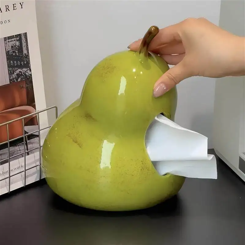 Pear Tissue Box, Ceramic Tissue Storage Box, Home Living Room Coffee Table Tissue Holder