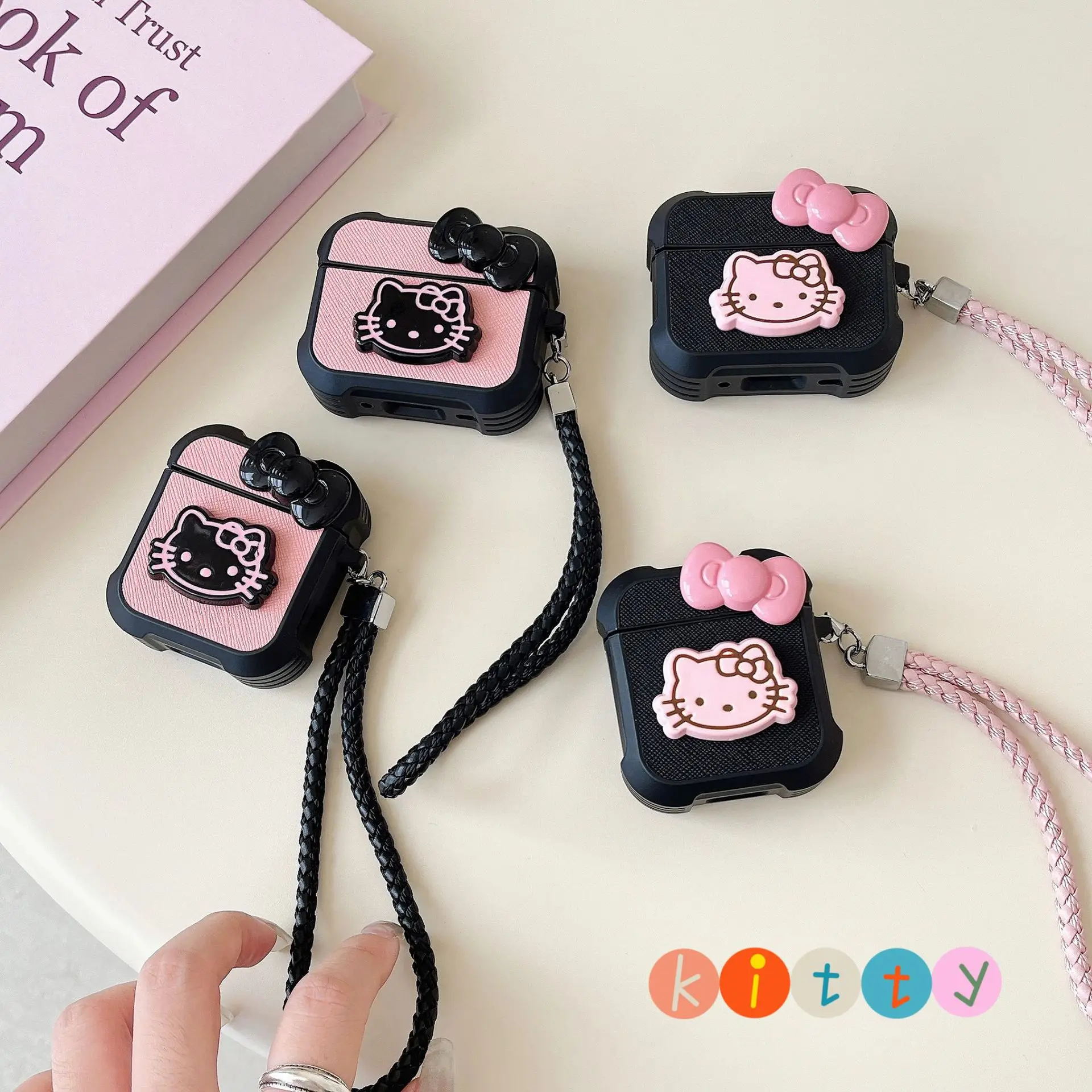 Hello Kitty Bow Bluetooth Protective Earphone TPU Cover For Airpods Pro 2 Case For Girls Women Kids Funda With Lanyard