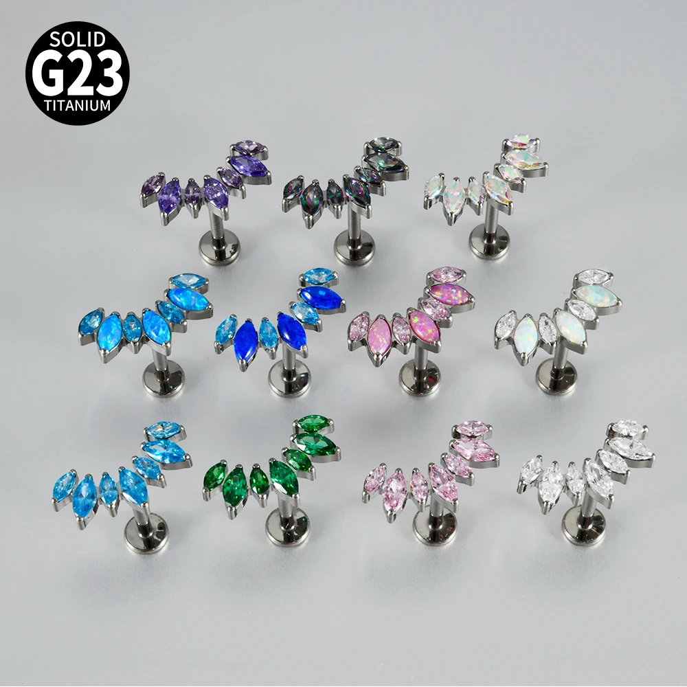 G23 Titanium Marquis Zircon Labret Lip Ring