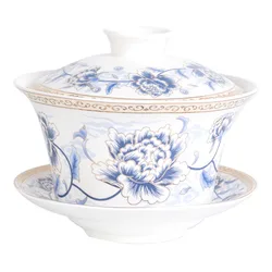 Classic China  Tea Bowl Ethnic Style Gorgeous Flower Pattern Cup Saucer Lid Tea Set for Office Brew  Fu Tea