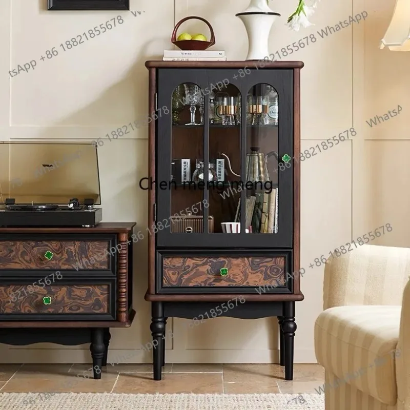 

K153 French medieval solid wood TV cabinet living room, storage, wall TV cabinet glass door side cabinet