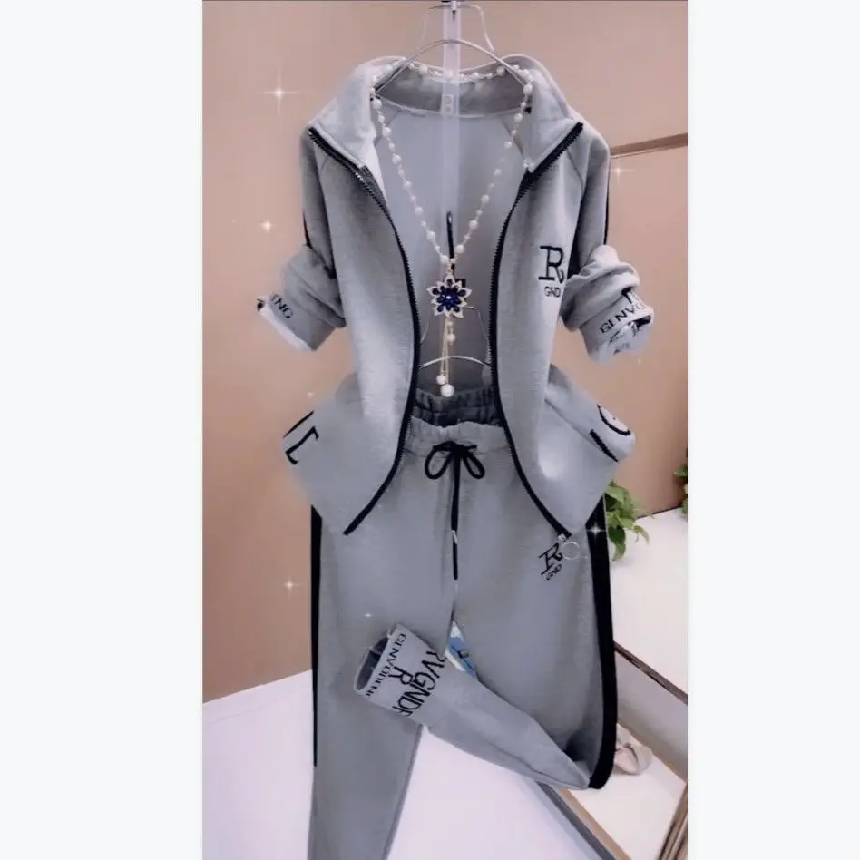 Leisure Sports Printed Long Sleeve Women\'s Suit 2023 Spring and Autumn New Stand Collar Zipper Cardigan Two-piece Set