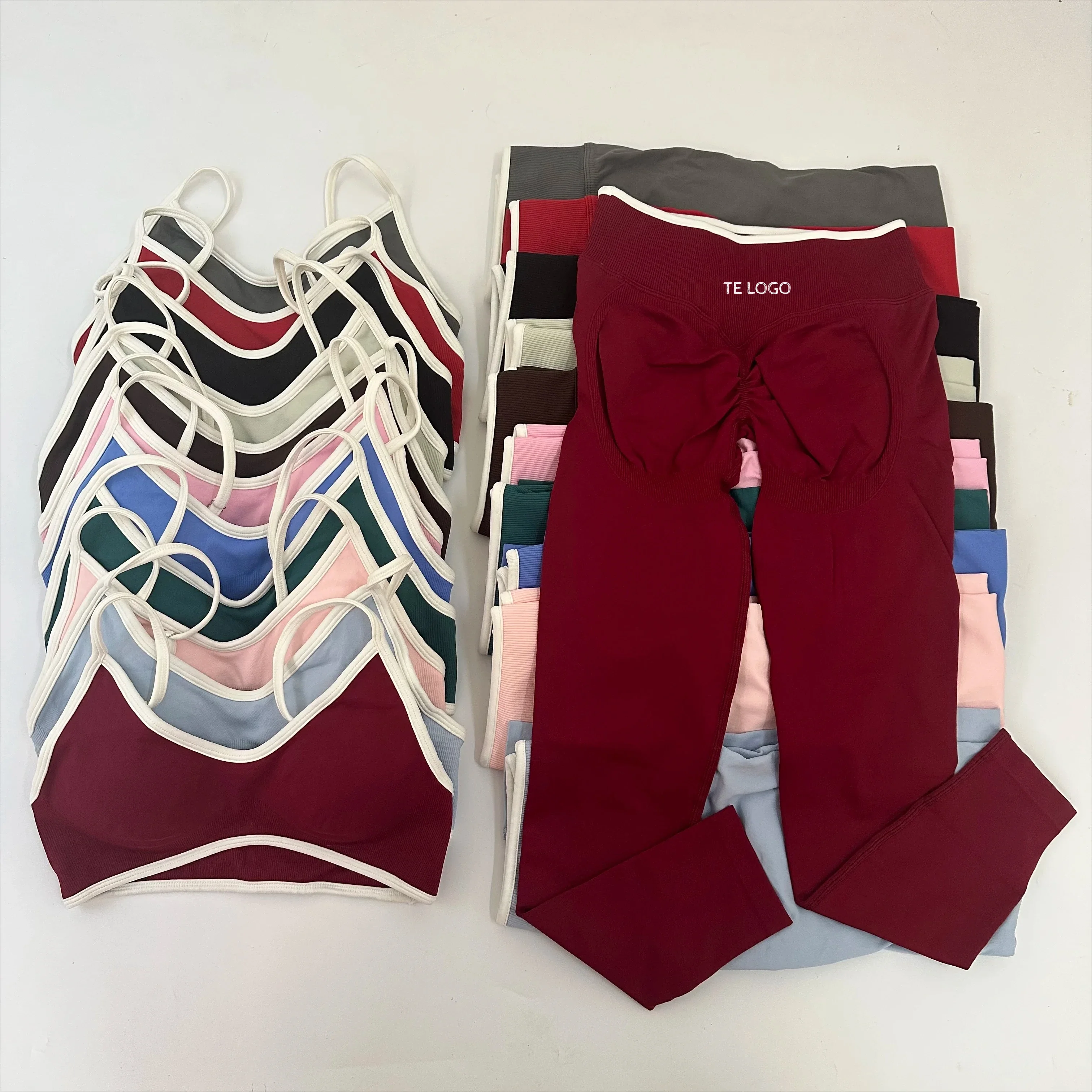 

TE 2 шт. бесшовный комплект для йоги, женский комплект леггинсов для йоги, спортивный бюстгальтер с лямкой на бретельках, одежда для фитнеса, тренажерного зала, комплект для тренировок с логотипом