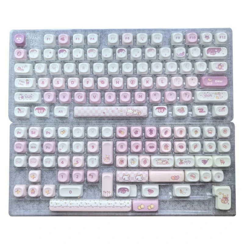 Rabbit KeyCap Set PBT Anime Keycaps 136Keys MOA Keycaps for Rainy Mechanical Keyboards