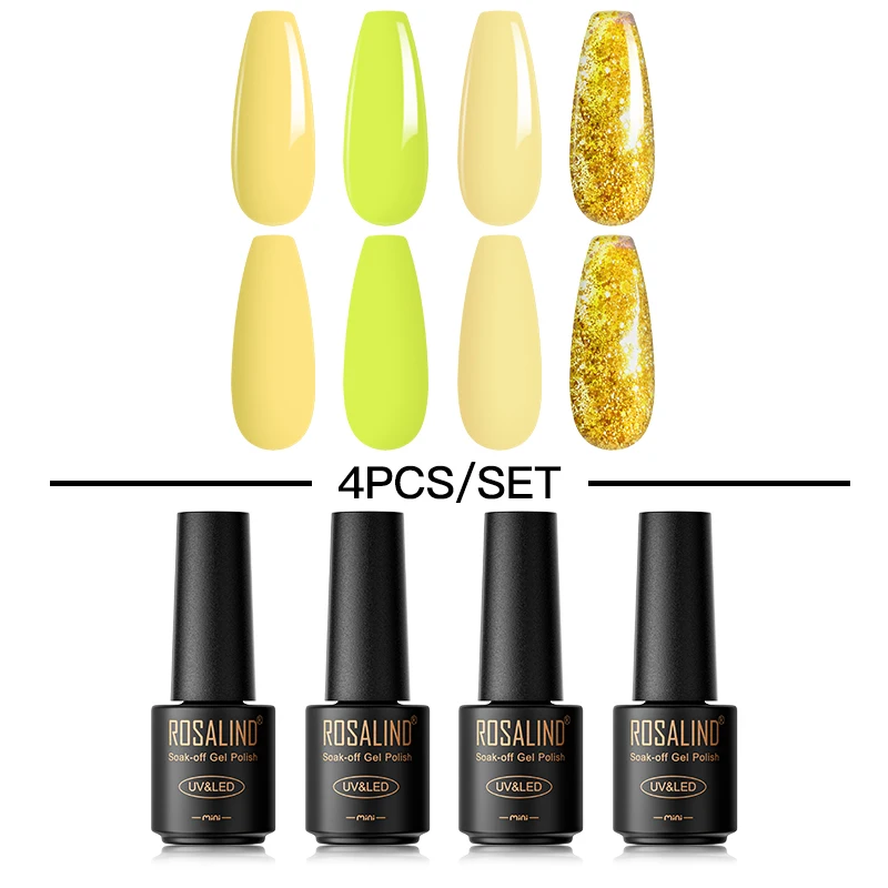 

ROSALIND UV Gel Nail Polish Kit Nail Enhancement Semi Permanent Varnishes Soak Off Base Top Coat Nail Art Design 4PCS/Set