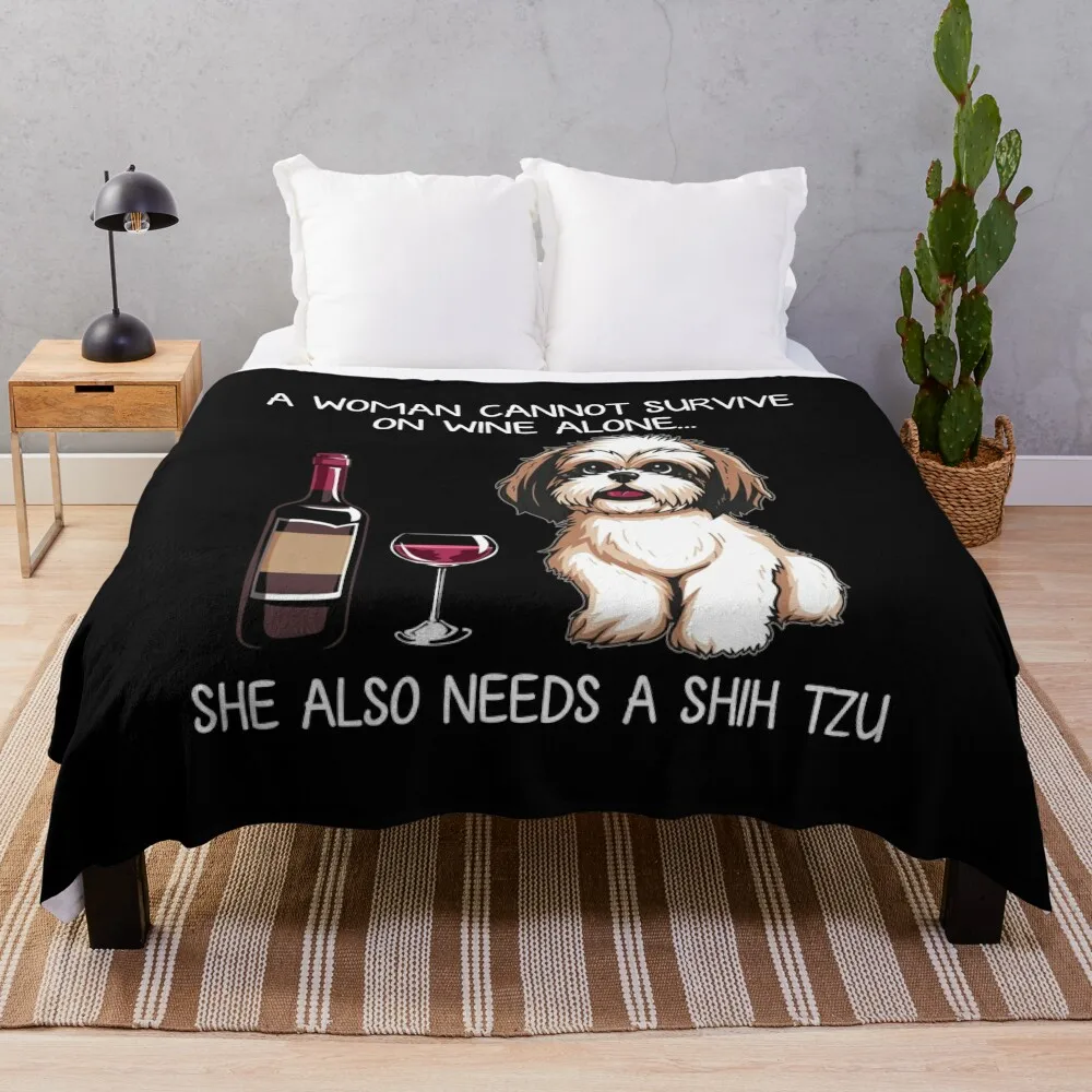 

Shih Tzu and wine Funny Dog Throw Blanket Blankets For Baby Bed covers Luxury Thicken Blankets