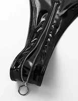 Porn PU Leather Wet Look Bodysuit Women Sexy Lingerie Exotic Teddies Nipples Cups Zippered Crotch Catsuit Costumes 2XL Plus Size - Image 5