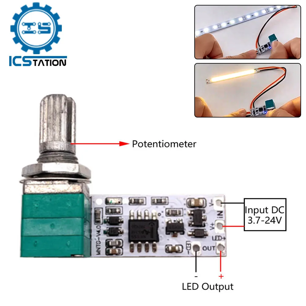 LED Mini Dimmer Constant Voltage Light Strip Microscope Live Fill Light Desk Lamp Knob Potentiometer Stepless Module DC3.7V-24V