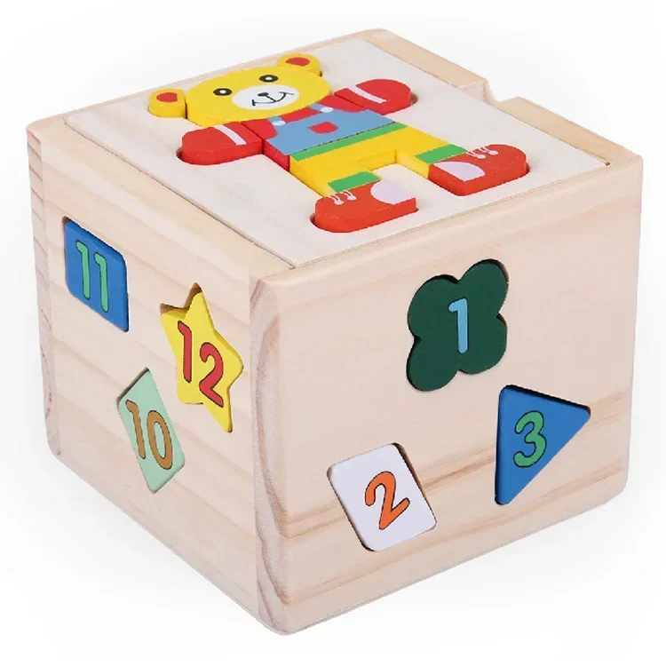 [Funny] 13 forme grosse cubo di smistamento a forma di orso giocattoli educativi a forma di colore con blocchi geometrici in legno digitali