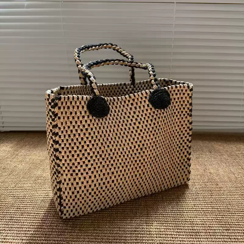 

Lafite Grass Patchwork Woven Bag Women LuxuryCasual Tote Female Fashion Summer Beach Handbag Shoulder Shopping Bag