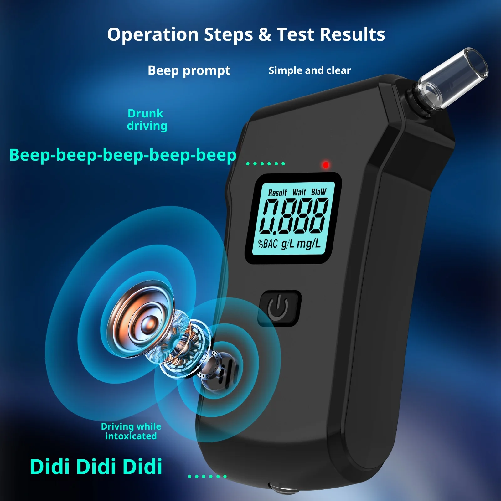 High-Precision Alcohol Testing Device with Voice Function and Light Indicator, Portable Breathalyzer, Suitable for Post-Drinking
