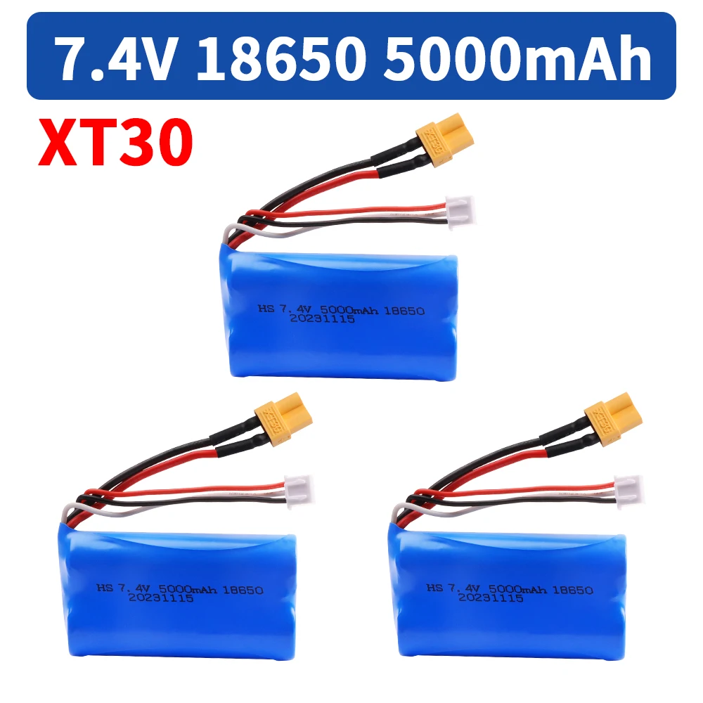 HUINA 580 1580 1583 RC 장난감용 리포 배터리, XT30 플러그, 7.4 V 5000mAh, 7.4 V 2S 배터리, 1580-005 Huina 550 583 582