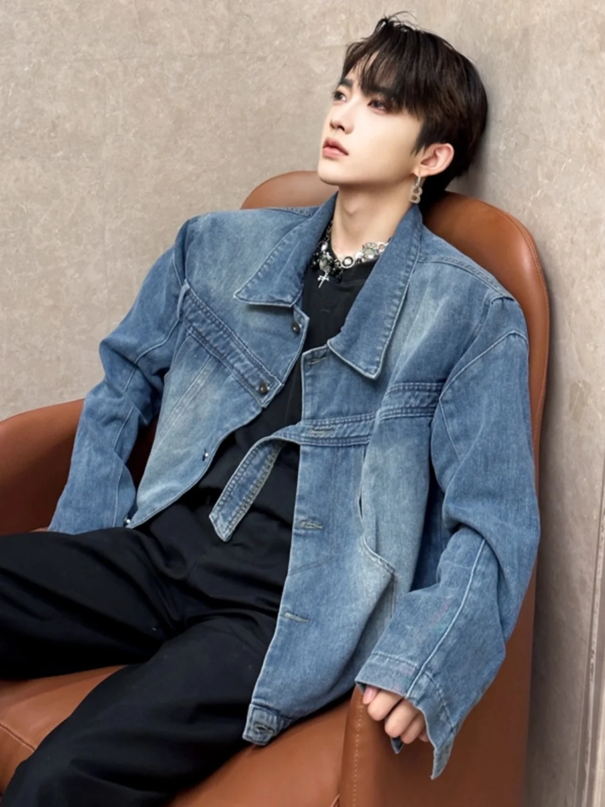 

ort Padded oulder Denim Jaet Men's Spring Autumn American High Street CleanFit Design Workwear Jaet Loose Fit Youth T...