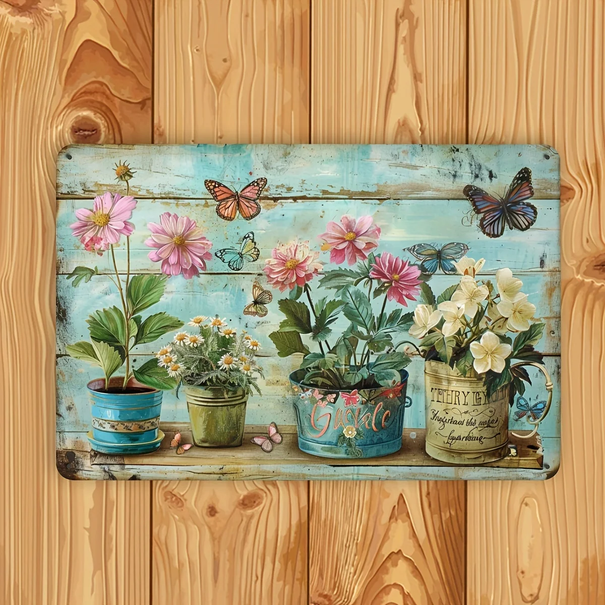 Vintage floral garden metal tin plaque, suitable for decoration wall art in homes, offices, cafes, and outdoor spaces -2D