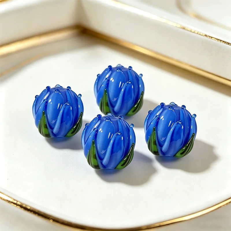 2 Stück 15 mm handgefertigte Lampwork-Tulpenblumenperlen, modische lose Glasperlen für die Schmuckherstellung, DIY-Armband, Ohrring-Zubehör – Detail 6