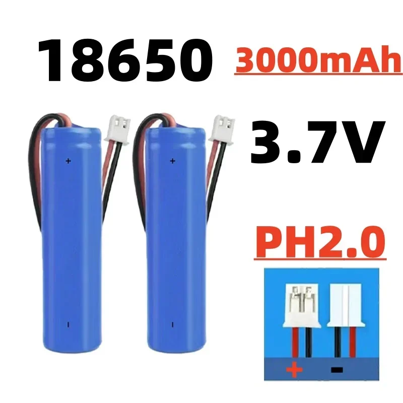18650 Li-ion Rechargeable Battery 3.7V 3000mAh with PCB PH2.0 Plug Replacement for Speakers Radios Toys Headlights