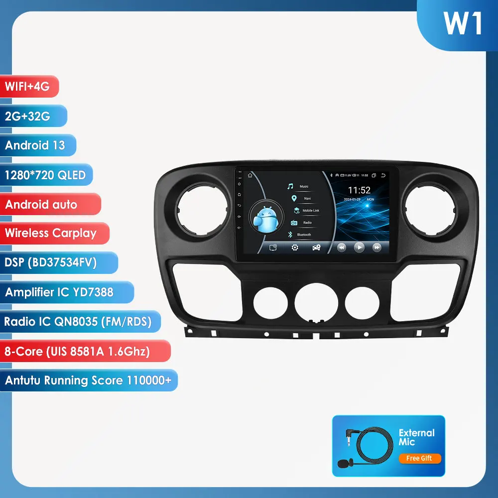 Android 14 autoradio voor Renault Master III 3 Nissan NV400 Opel Movano 2010-2021 Intelligente Carplay Auto Multimedia GPS 4G 6115