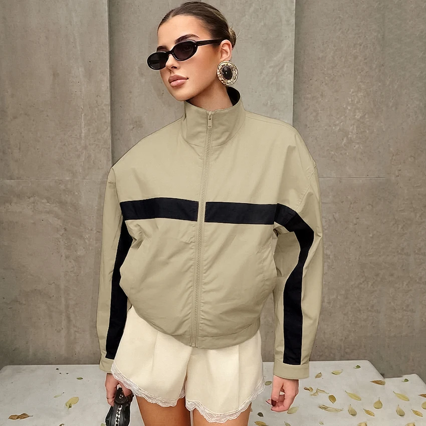Linad Street Chic Khaki Stand Collar Zipper Jackets 2026 Casual Long Sleeve Outerwear Female Fashion Loose Coats For Woman New 130 S32303d0d65e94e17b642dc343adfddd4R