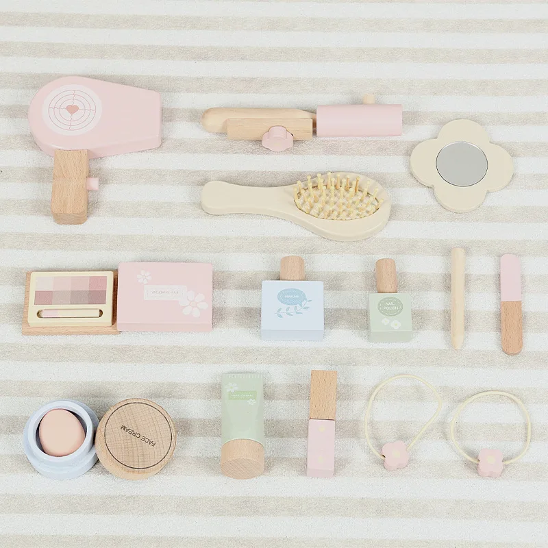 Conjunto de vaidade infantil de madeira estilo ins – brinquedo de espelho de penteadeira de princesa rosa, mesa de maquiagem simulada para dramatização infantil