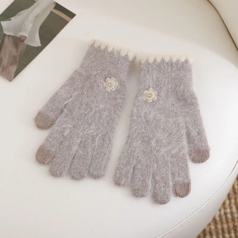 قفازات زهرة الموضة سميكة مريحة القطن القفازات الدافئة إصبع يتعرض قفازات دافئة فتاة