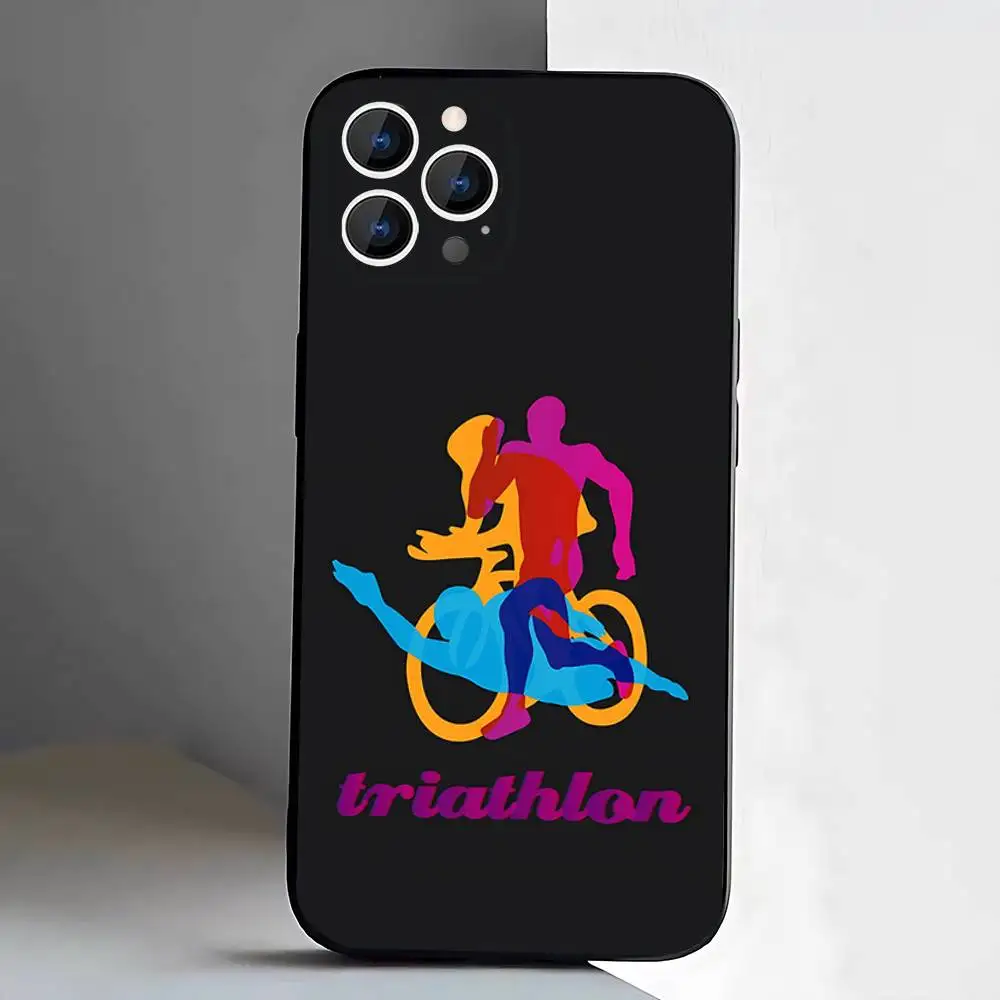 Triathlon Swim Bike Run  Case For iPhone 17,16,15,14,13,12,11 Air,Plus,Pro Max,XS,X,XR,SE,Mini,8,7,Soft Silicone Black Cover