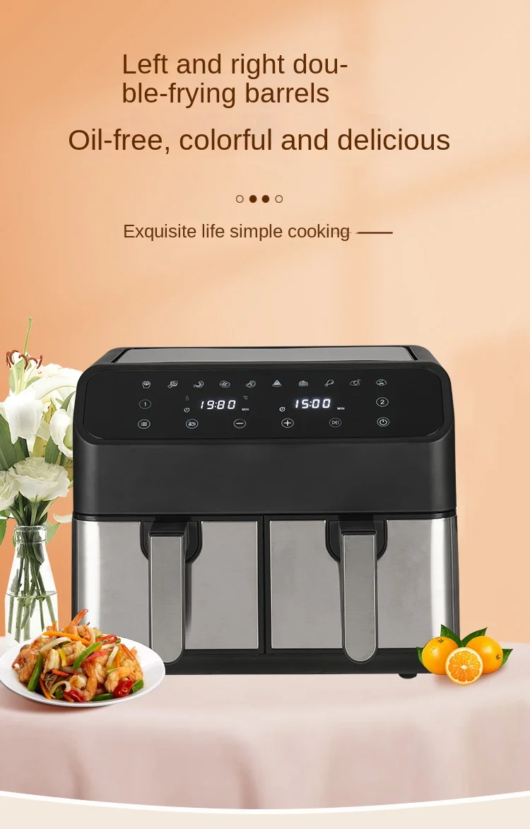 8L stainless steel double-pan air fryer, multi-functional visual large-capacity household electric fryer, only French fries oven