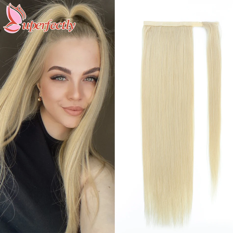 Uperfectly Human Hair Straight Ponytail Extensions Honey Blonde Wrap Around Ponytail Clip in Hair Pieces Brazilian Remy Hair