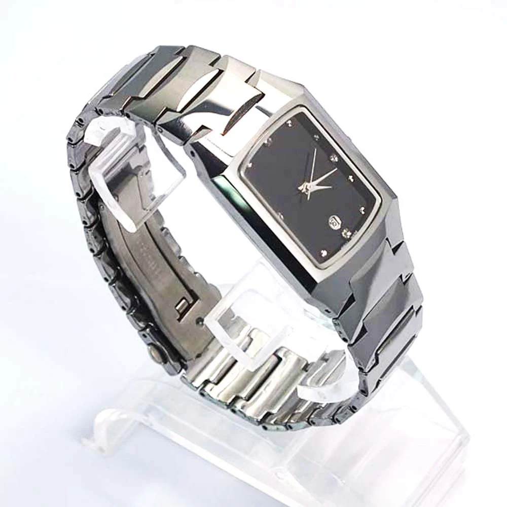 Couples Tungsten Watch Noble Valuable Metal Square Sapphire Made in China Black