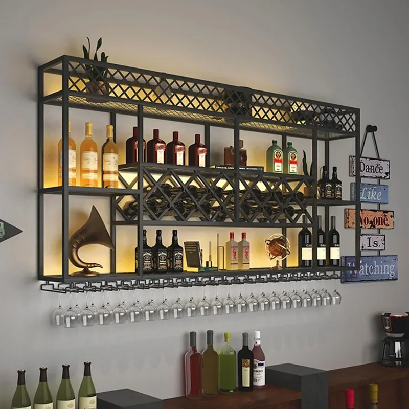 Metal Storage Cabinet Wine Shelf Modern Black Beer Bar Wine Bottles Rack Hanging Liquor Comptoir De Bar Decoration Furniture