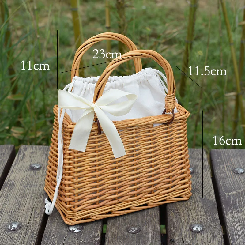 Straw Tote Bags for Women Rattan Basket Beach Handmade Weaving Purse Handbag Ladies Home Storage Basket